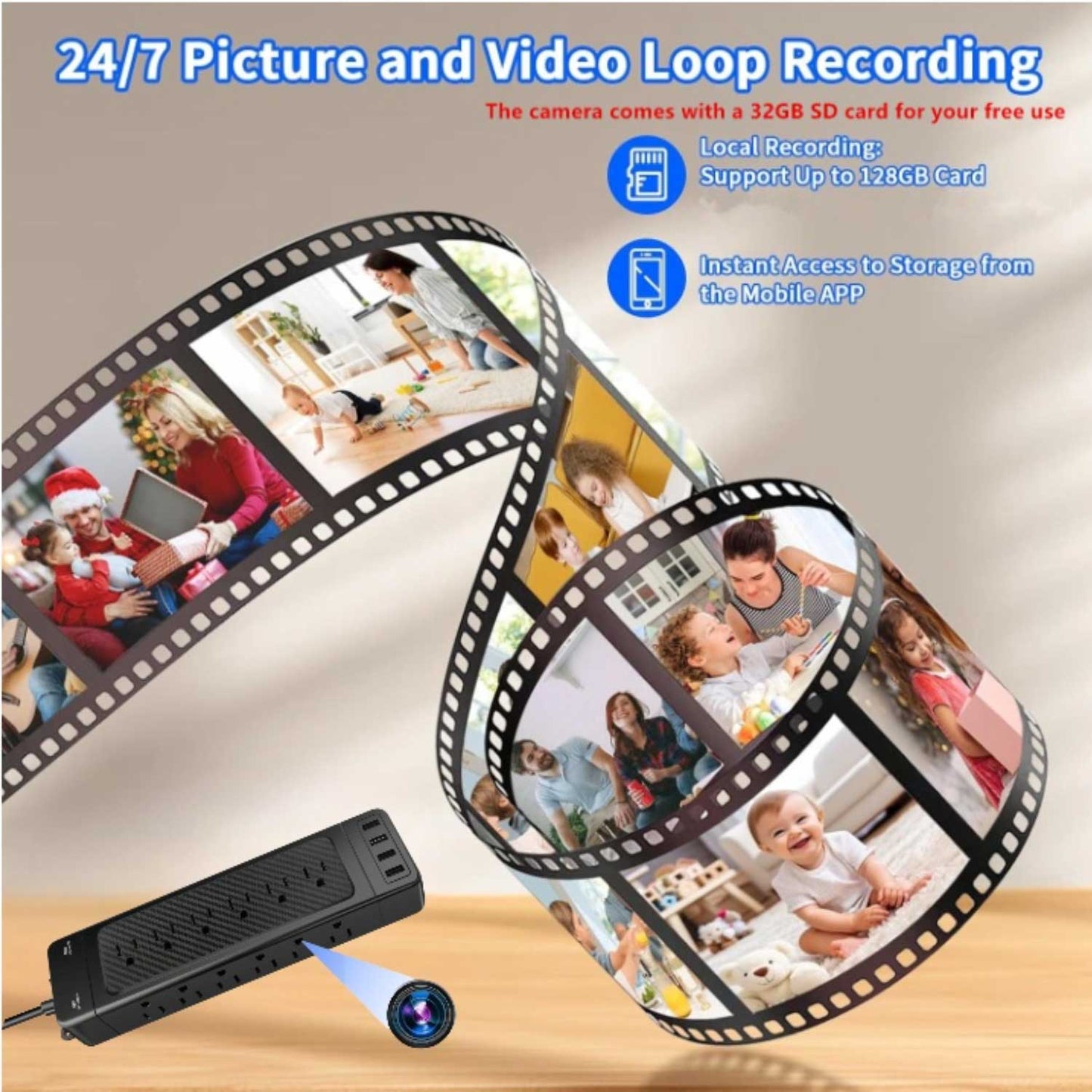 Wall Outlet WiFi Camera,Wireless Mini Power Strip Camera, Home Security Camera, Indoor Security Camera,Nanny Camera