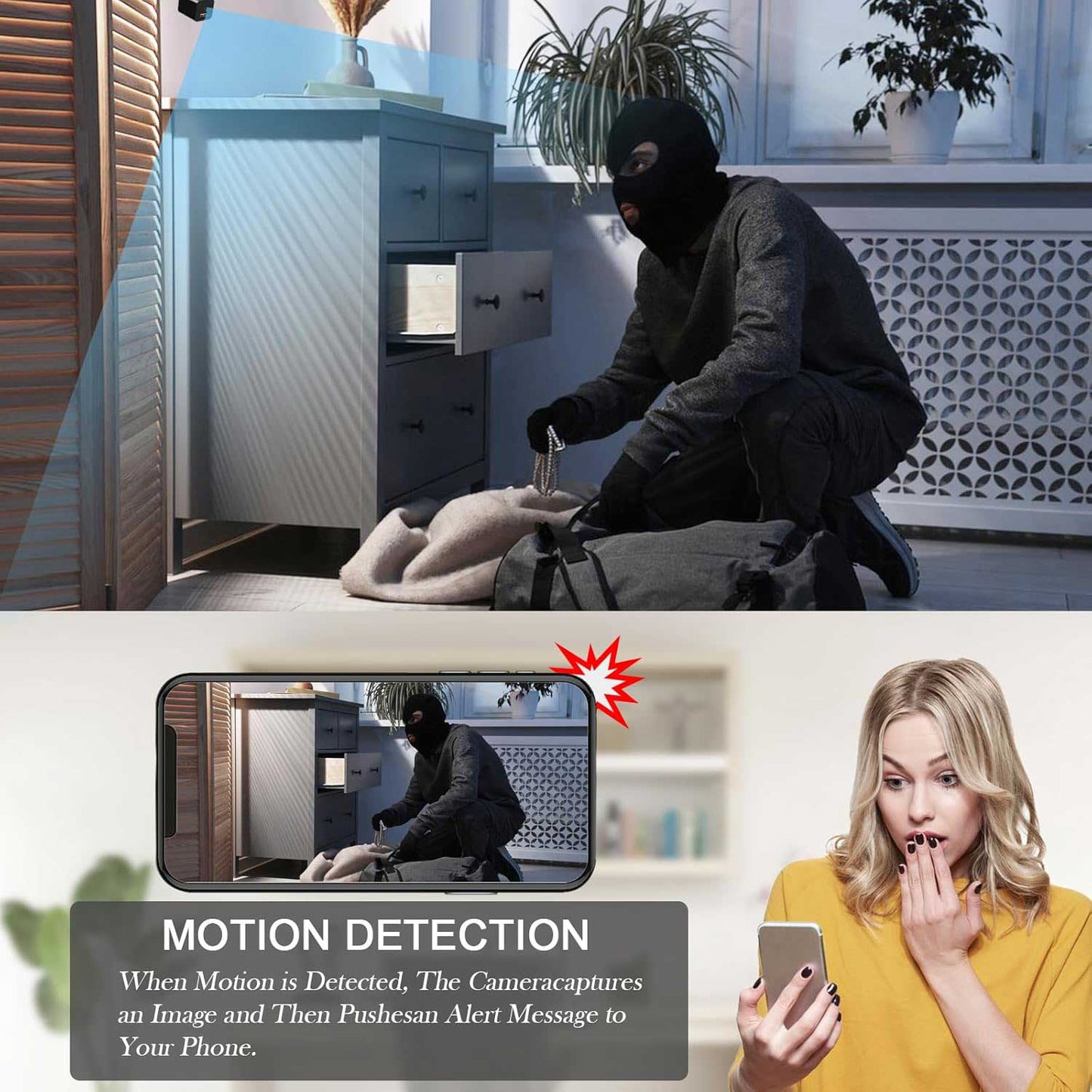 Mini Camera Charger, Wireless USB Camera for Home Indoor Use, Ultra - Small WiFi Security Camera, 1080P Nanny Camera for Home