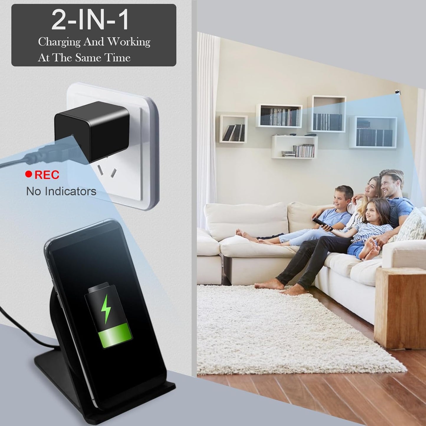 Mini Camera Charger, Wireless USB Camera for Home Indoor Use, Ultra - Small WiFi Security Camera, 1080P Nanny Camera for Home